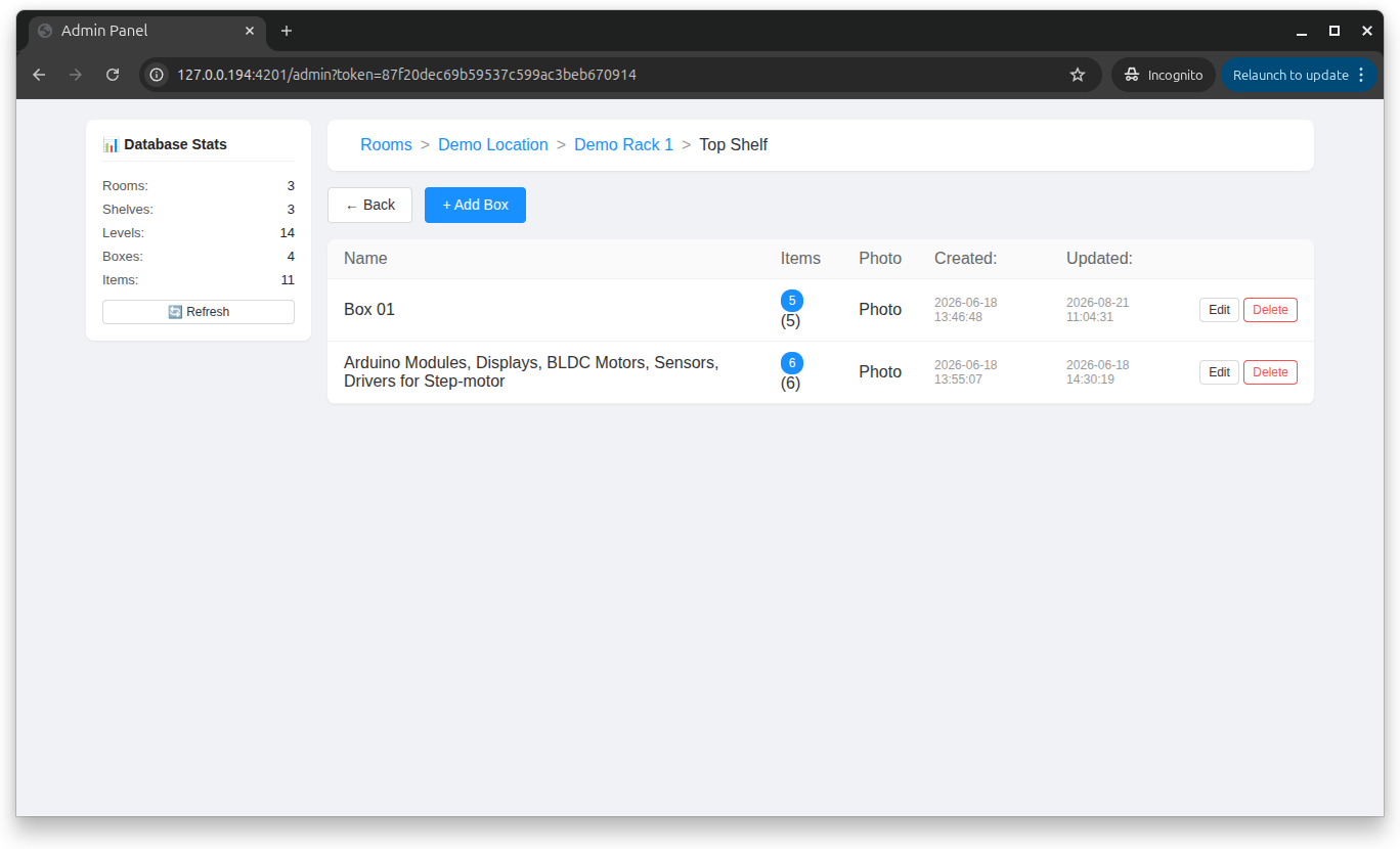 Box Management page