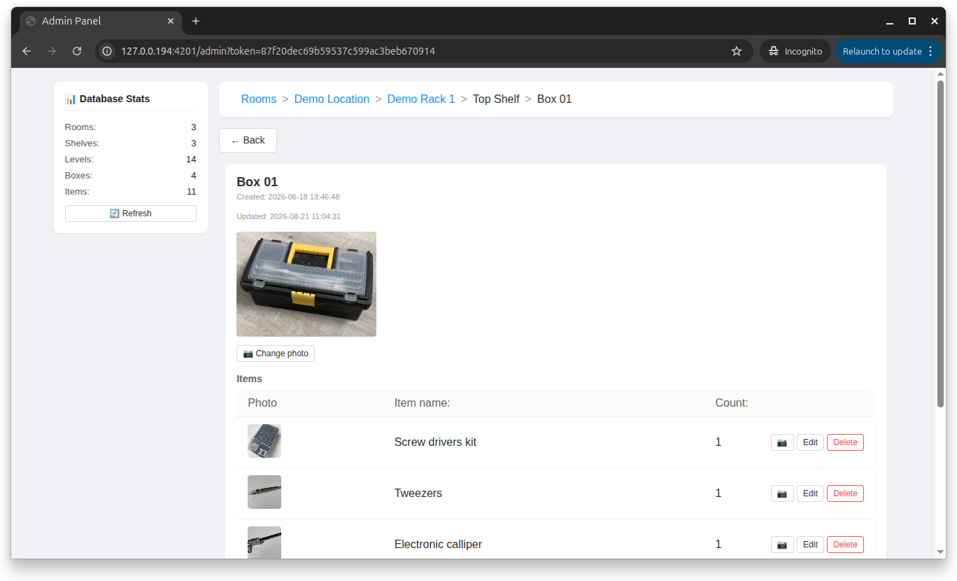 Items Management page